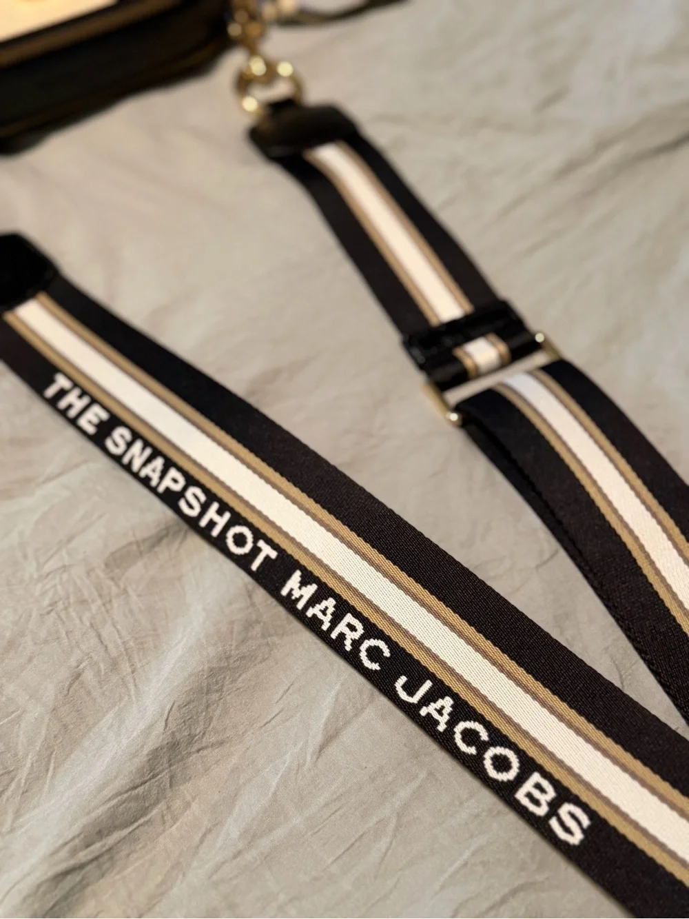 Marc Jacobs The Snapshot Small Camera Bag Cream/Gold Striped Strap Crossbody